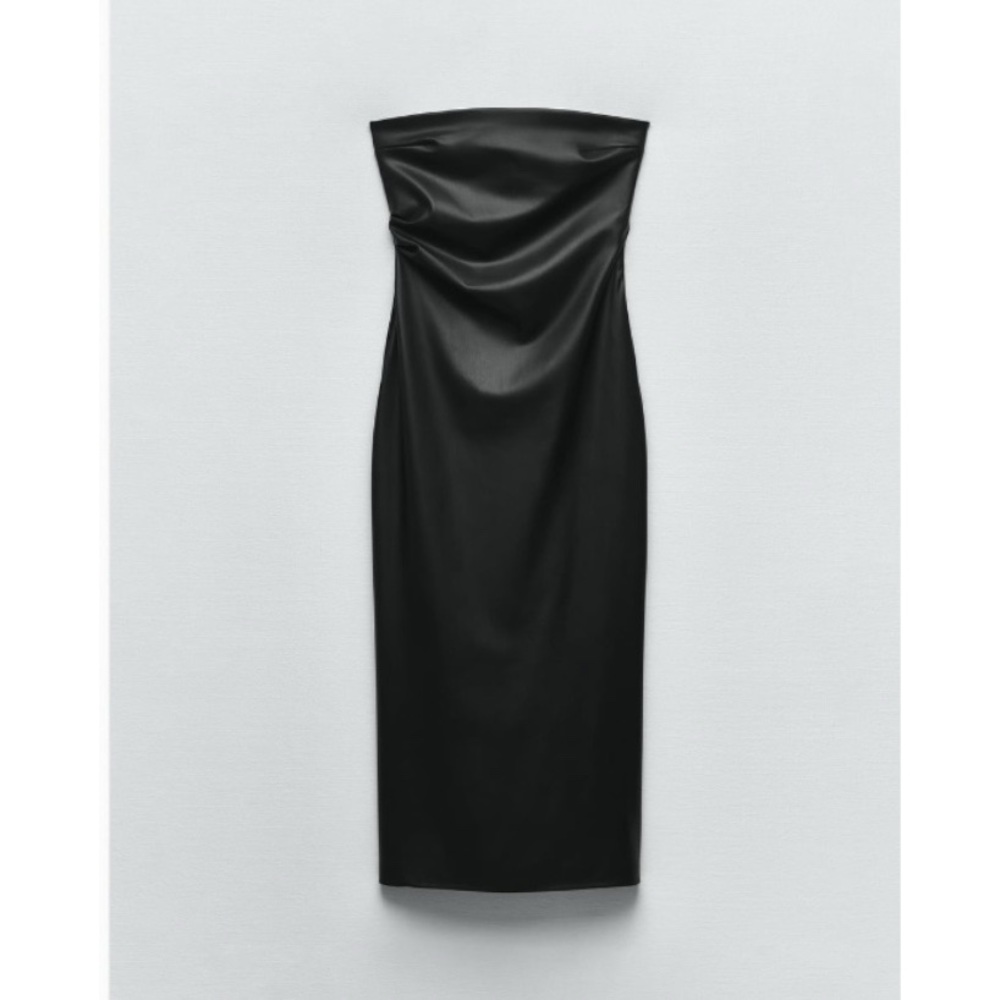 Zara | Dresses | Zara Strapless Faux Leather Midi Dress 352318